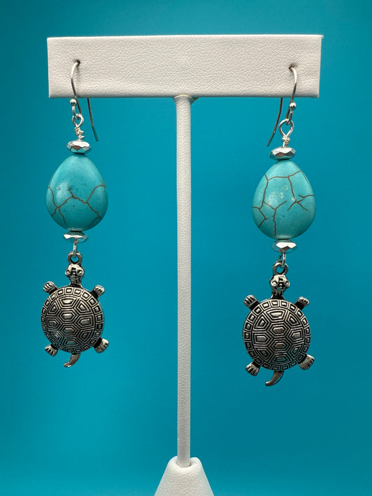 Turquoise & Hematite Turtle Earrings
